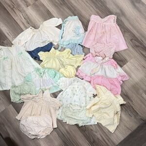 Vtg 50s 60s Baby Girl boy Clothing Lot Dresses Diaper Covers Lace Floral AS IS